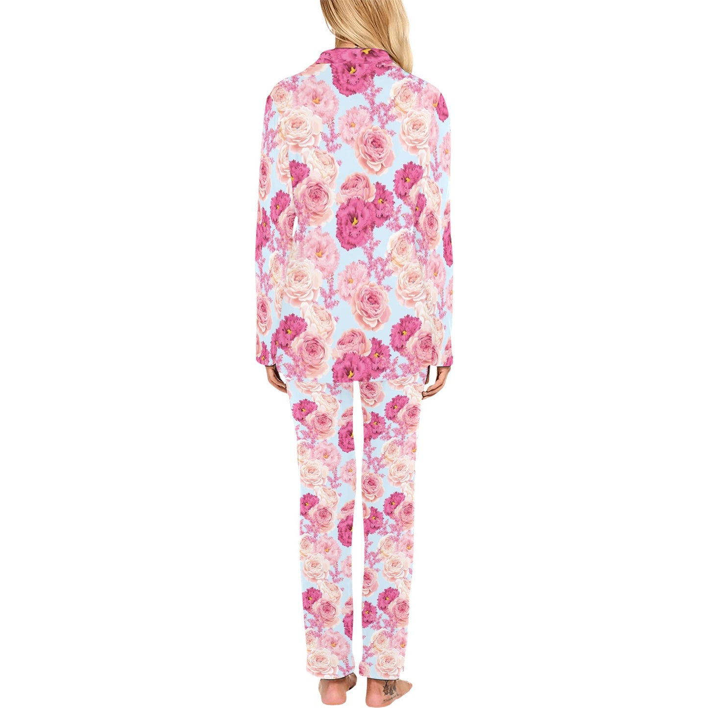 Lisianthus Pattern Print Design LT05 Women's Long Pajama Set