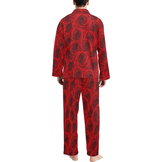 Rose Red Pattern Print Design RO04 Men's Long Pajama Set