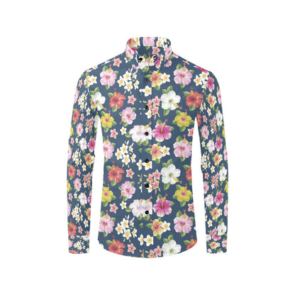Hibiscus Sweet Print Design LKS304 Men's Long Sleeve Dress Shirt