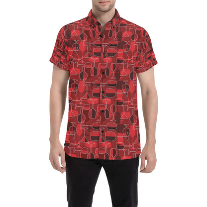 Wine Glass Print Design LKS301 Men Short Sleeve Button Up Shirt