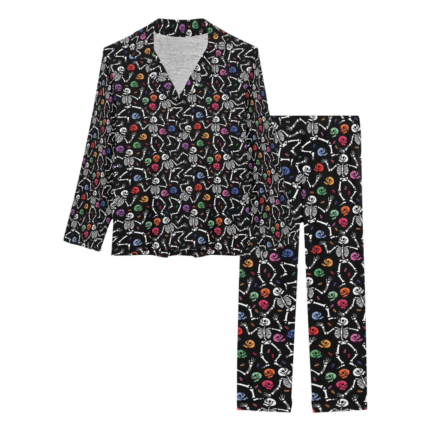 Skeleton Print Design LKS307 Women's Long Pajama Set
