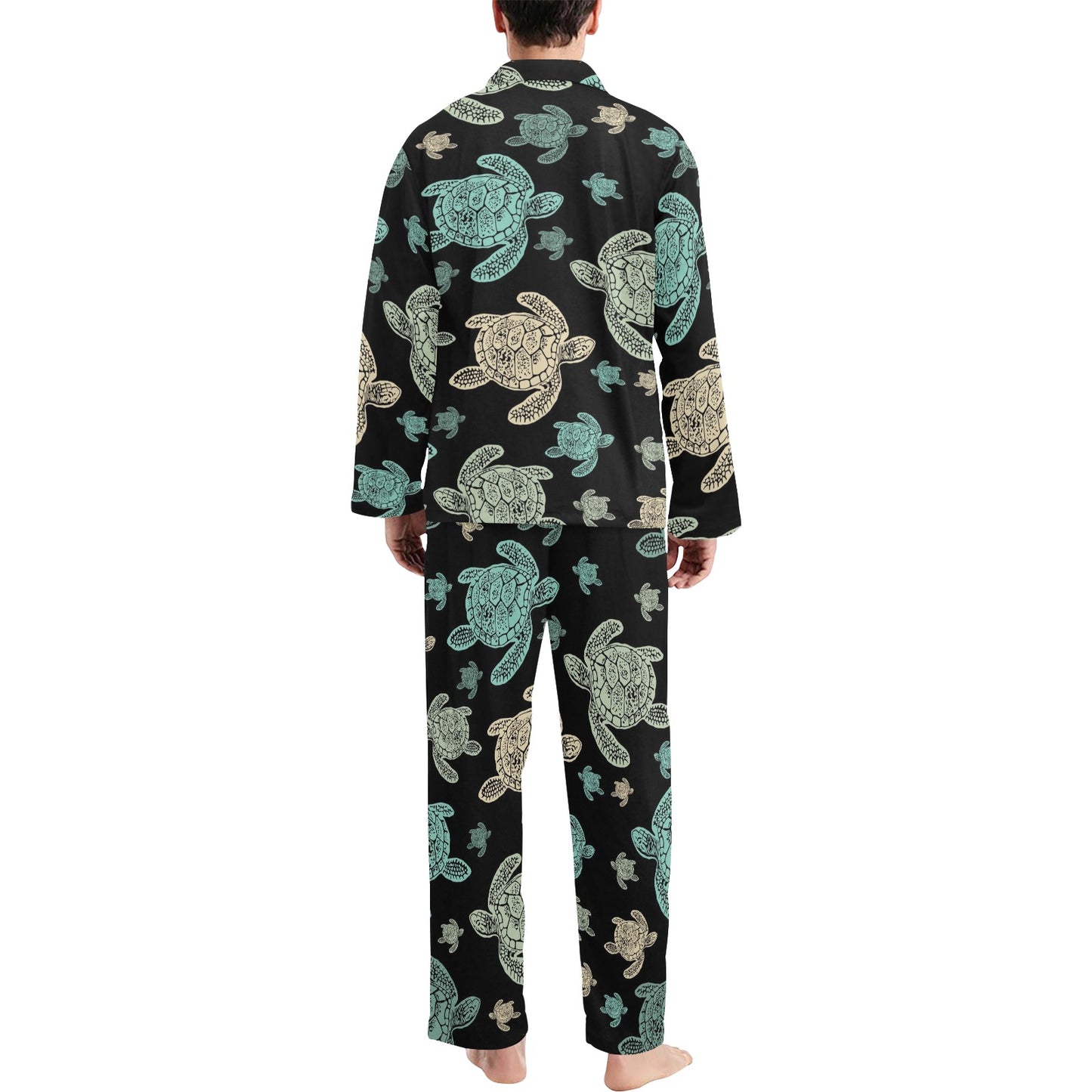 Sea Turtle Stamp Pattern Men's Long Pajama Set
