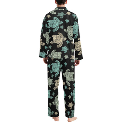 Sea Turtle Stamp Pattern Men's Long Pajama Set