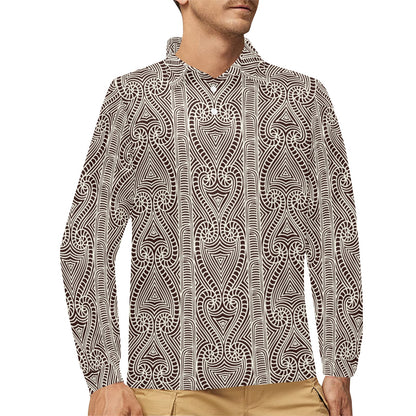 Maori Pattern Print Design 04 Long Sleeve Polo Shirt For Men's