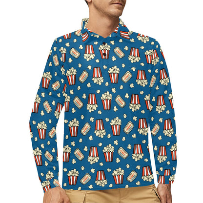 Popcorn Pattern Print Design A03 Long Sleeve Polo Shirt For Men's