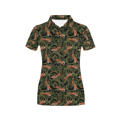 Tiger Pattern Print Design LKS303 Women's Polo Shirt