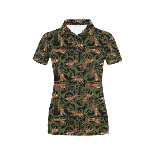 Tiger Pattern Print Design LKS303 Women's Polo Shirt