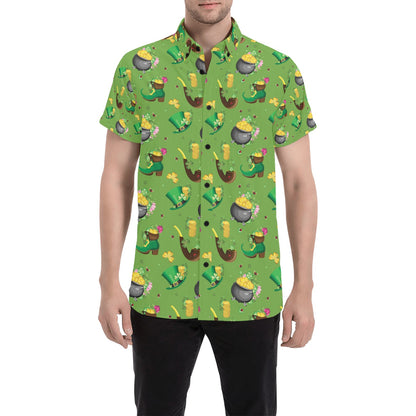 Shamrock Saint Patrick's Day Print Design LKS306 Men Short Sleeve Button Up Shirt