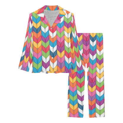 Knit Pattern Print Design 01 Women's Long Pajama Set