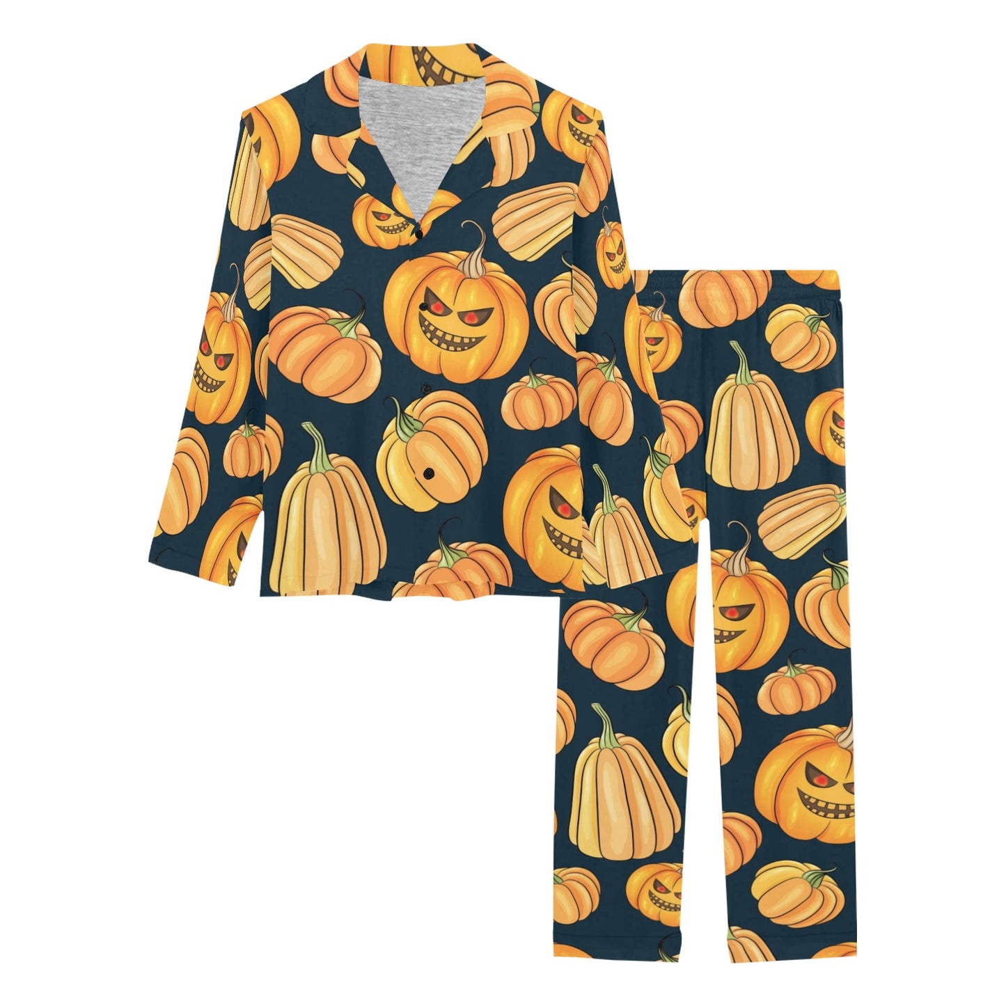 Pumpkin Halloween Pattern Print Design A04 Women's Long Pajama Set