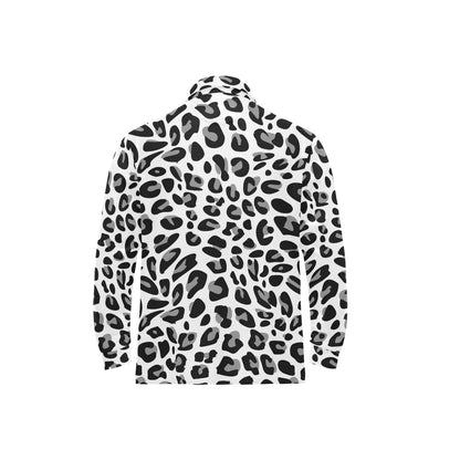 Snow Leopard Skin Print Long Sleeve Polo Shirt For Men's