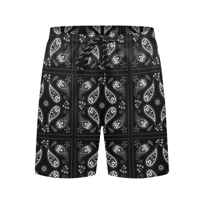 Bandana Paisley Black Print Design LKS308 Men's Swim Trunks Beach Shorts