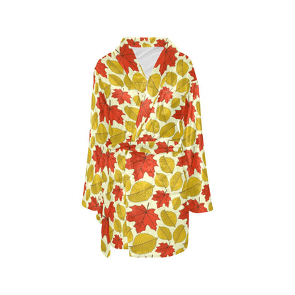 Elm Maple Leave Print Pattern Women's Fleece Robe