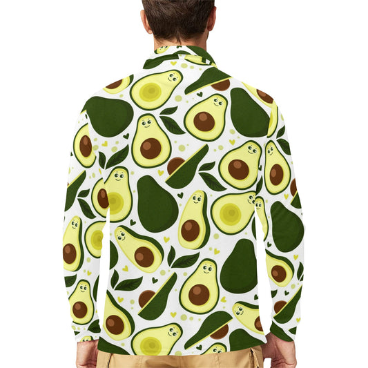 Avocado Pattern Print Design AC06 Long Sleeve Polo Shirt For Men's