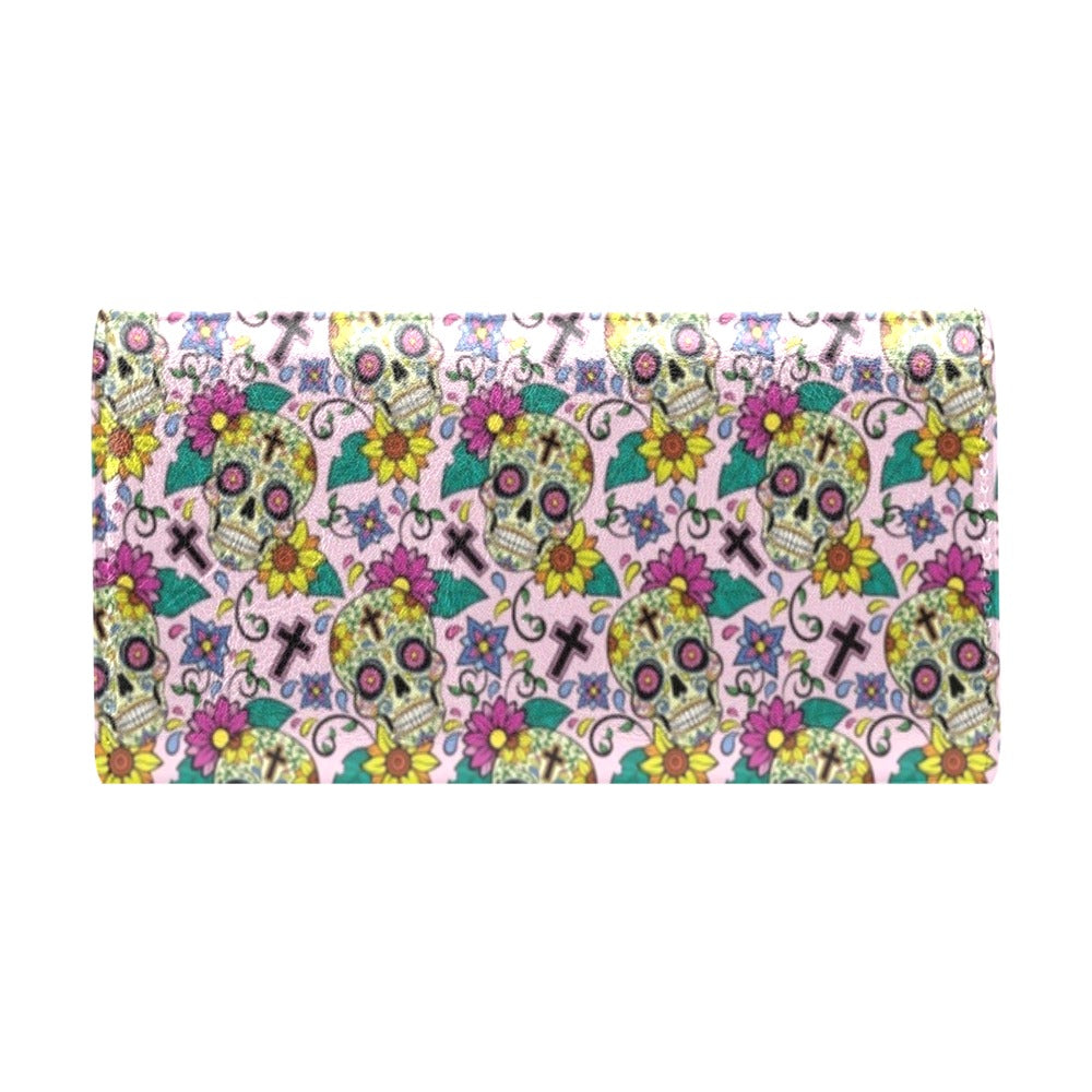 Sugar Skull Print Design LKS307 Women's Trifold Wallet