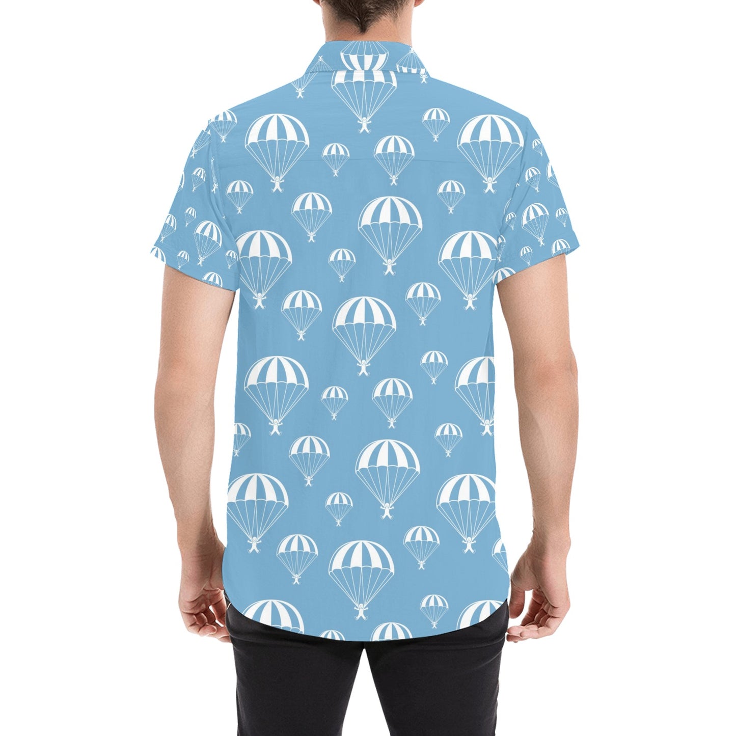 Skydiver Print Design LKS305 Men Short Sleeve Button Up Shirt