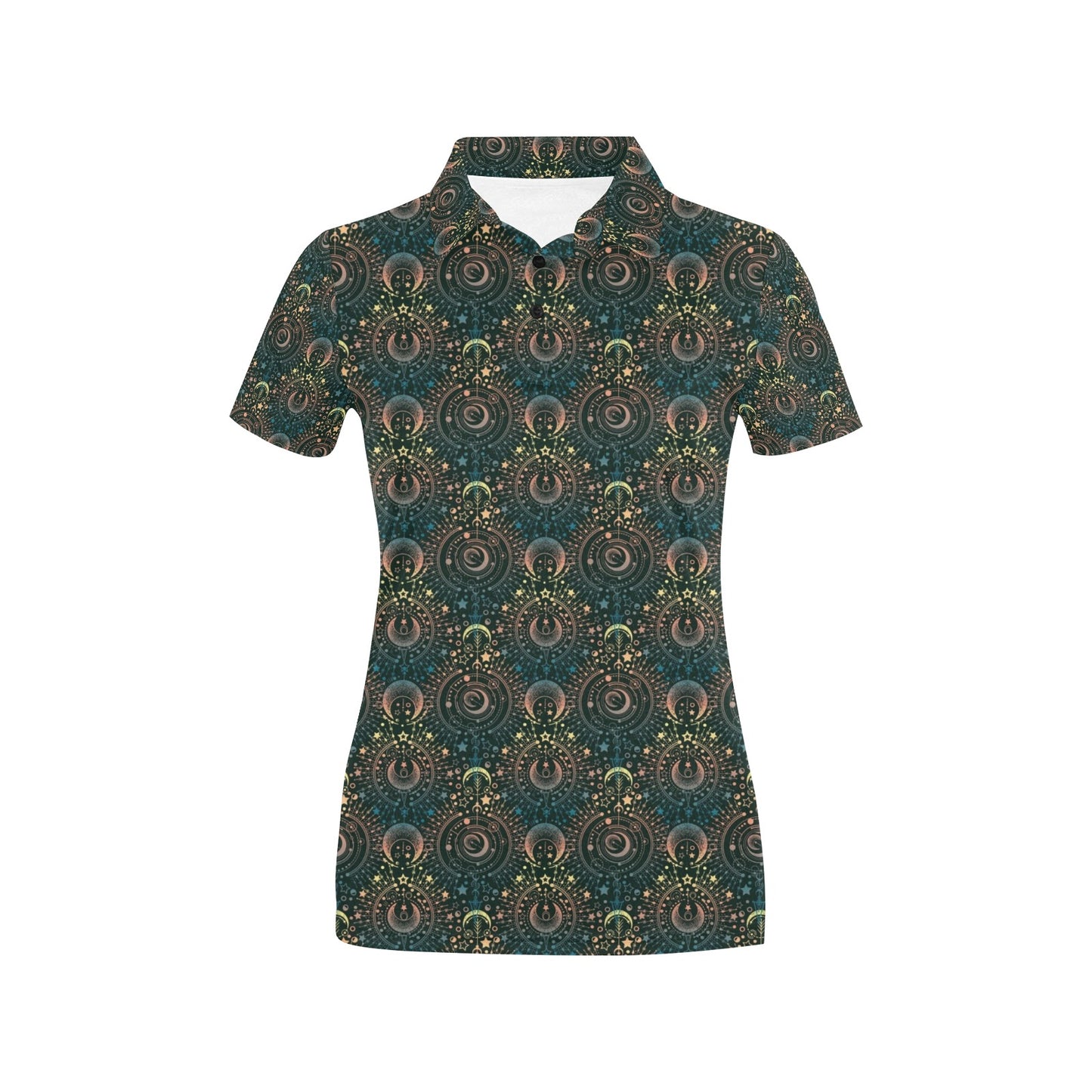 Sun Moon Print Design LKS307 Women's Polo Shirt