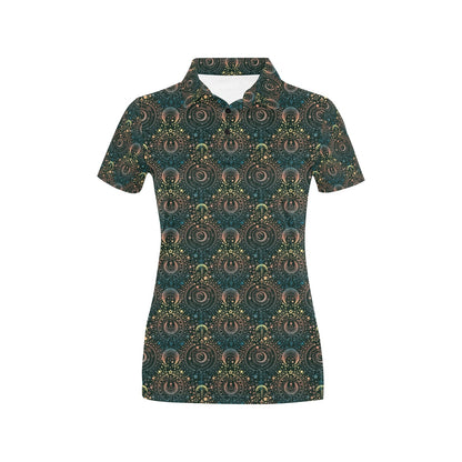 Sun Moon Print Design LKS307 Women's Polo Shirt