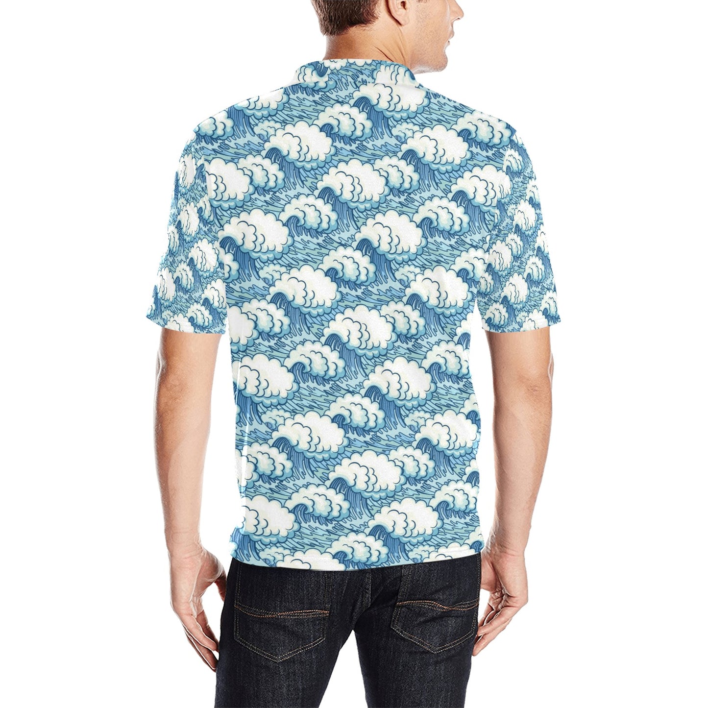 Wave Japan Style Print Design LKS304 Men Polo Shirt