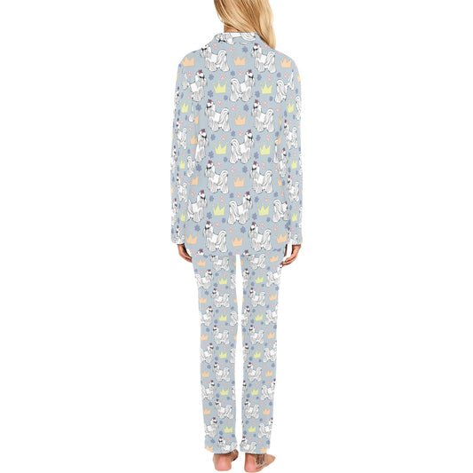 Maltese Pattern Print Design 04 Women's Long Pajama Set