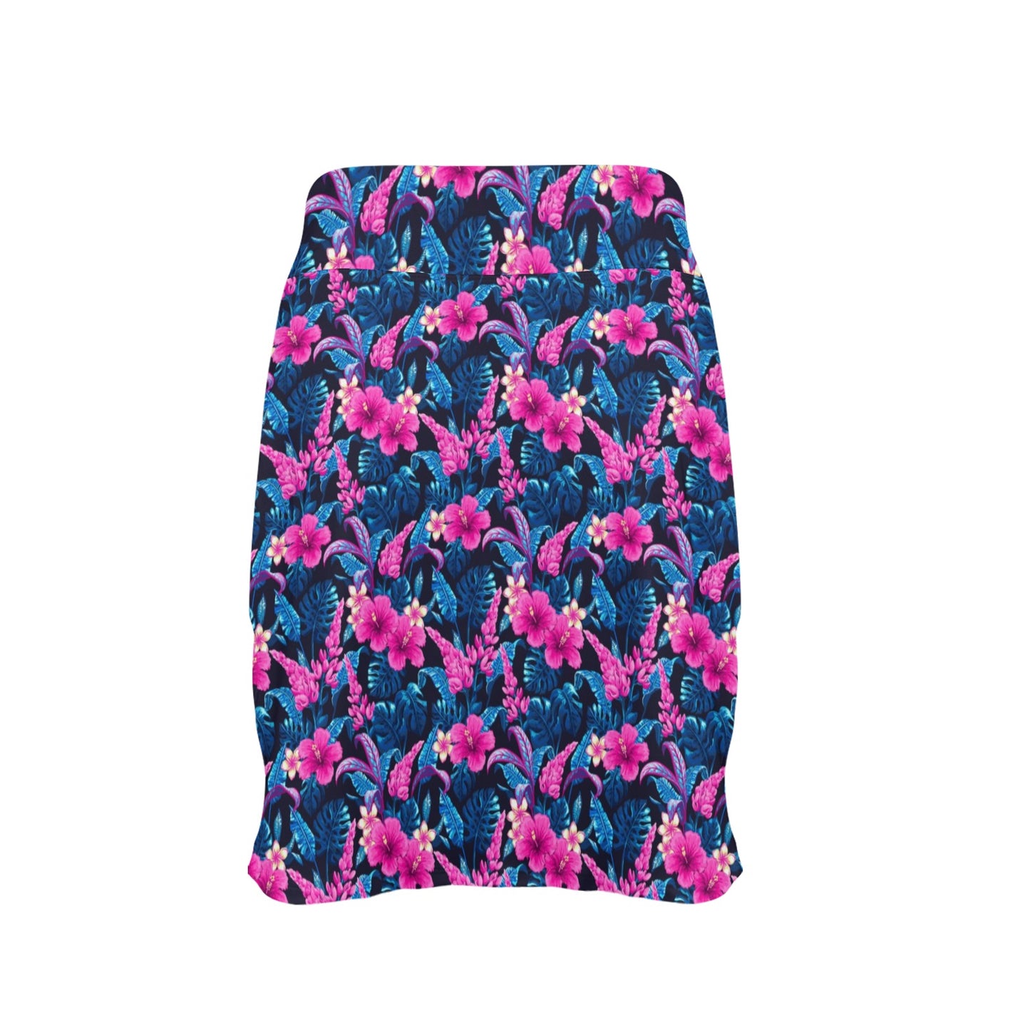 Tropical Folower Pink Themed Print 17" Golf & Pickleball Skort with Pockets