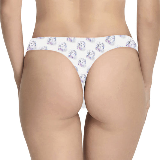 Wolf with Flower Print Design Women's Thongs
