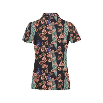 Peacock Pattern Print Design A01 Women's Polo Shirt