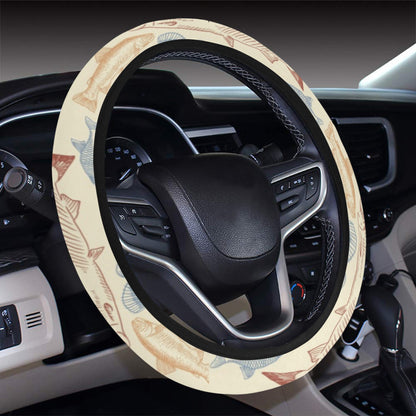 Salmon Fish Print Design LKS302 Steering Wheel Cover with Elastic Edge