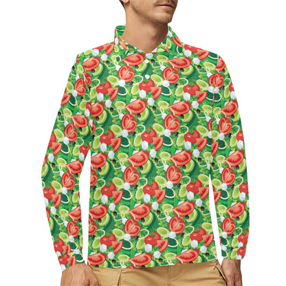 Vegan Salad Themed Design Print Long Sleeve Polo Shirt For Men's