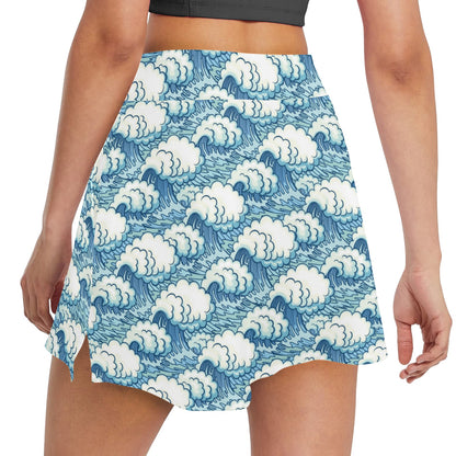 Wave Japan Style Print Design LKS304 17" Golf & Pickleball Skort with Pockets