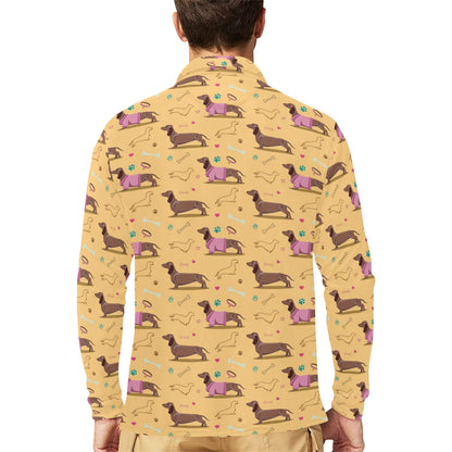 Dachshund Pattern Print Design 07 Long Sleeve Polo Shirt For Men's