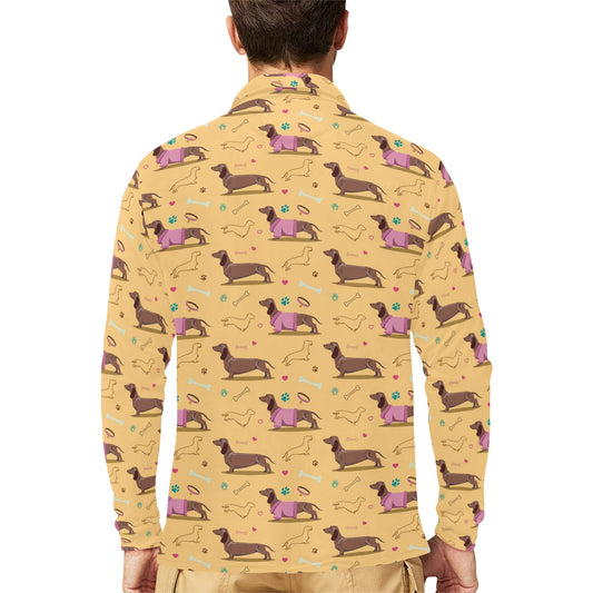 Dachshund Pattern Print Design 07 Long Sleeve Polo Shirt For Men's