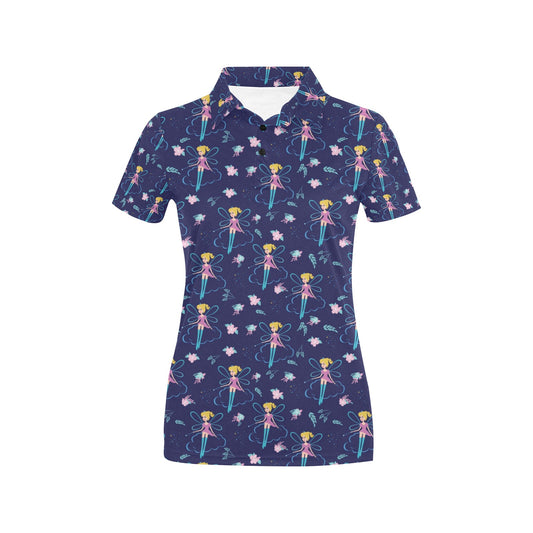 Fairy Cartoon Style Print Pattern Women's Polo Shirt