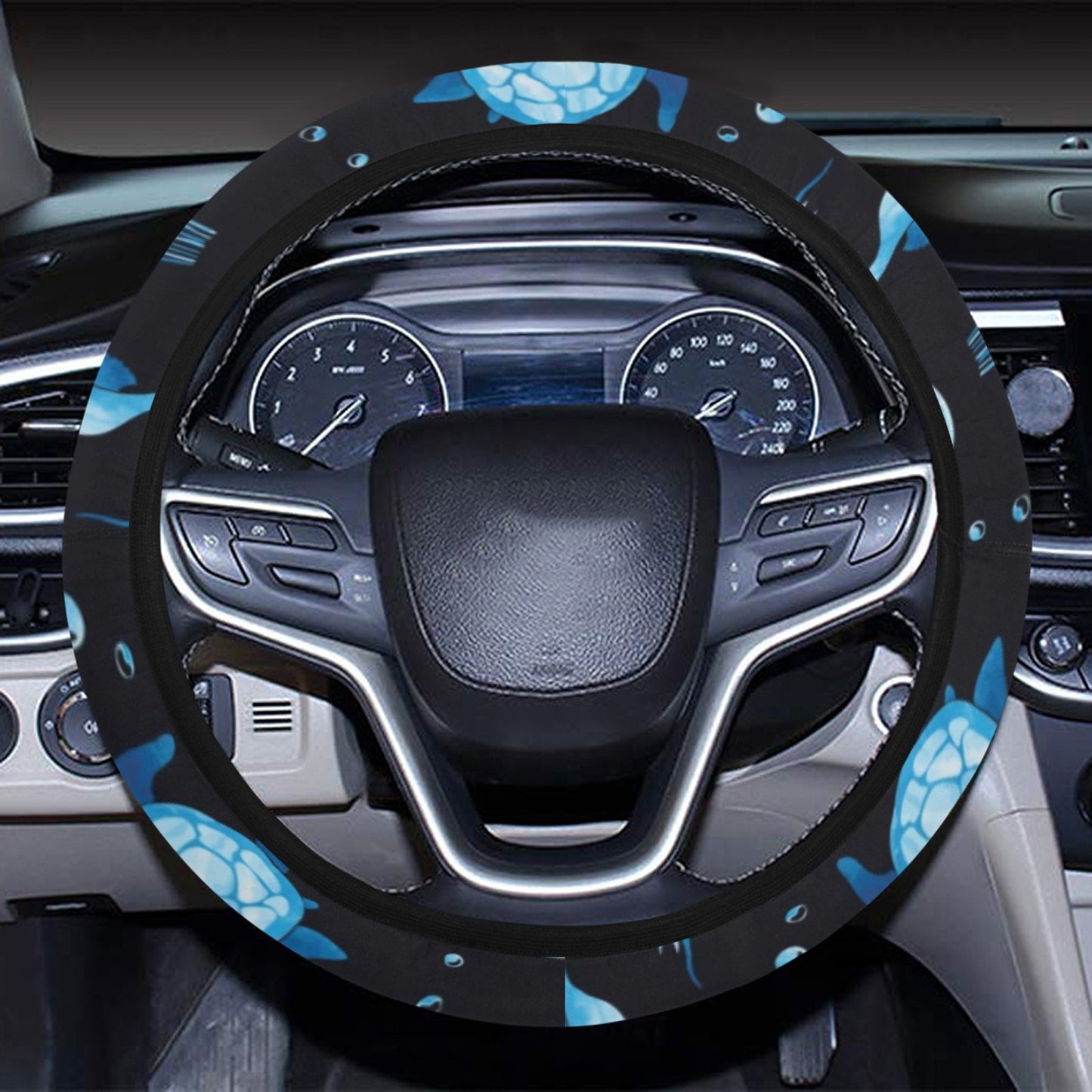 Sea Turtle Jelly Fish Sea Horse Print Design LKS3014 Steering Wheel Cover with Elastic Edge