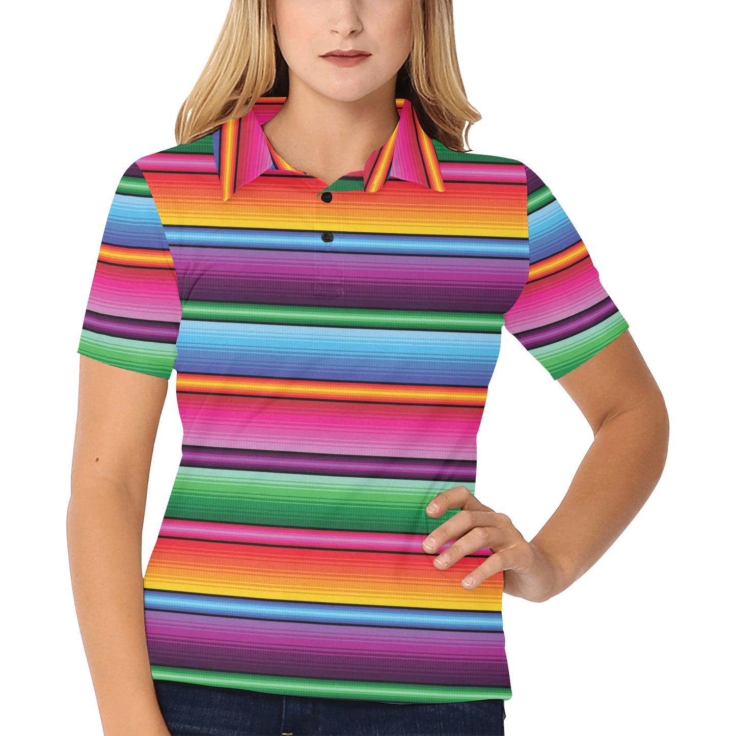 Mexican Blanket Colorful Print Pattern Women's Polo Shirt