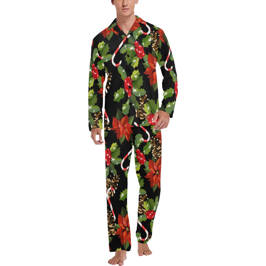 Poinsettia Pattern Print Design POT01 Men's Long Pajama Set