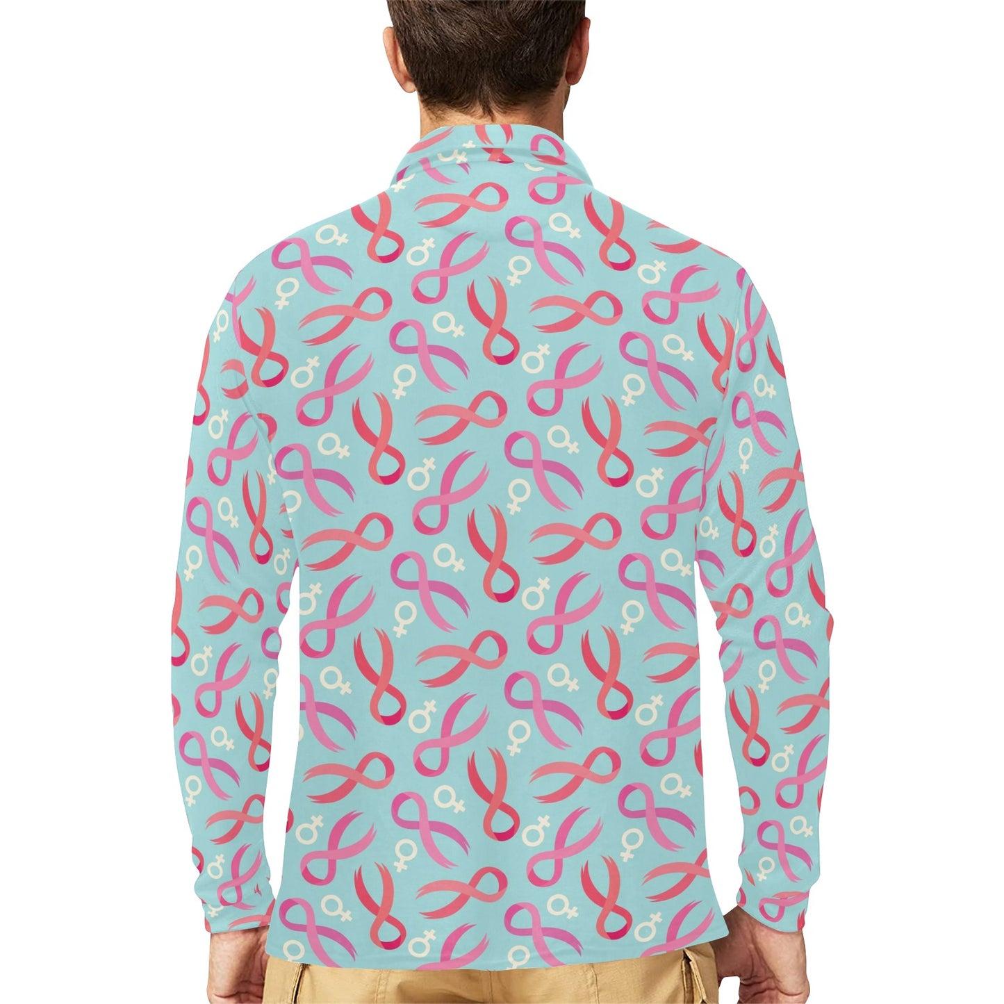 Breast cancer Pattern Print Design 03 Long Sleeve Polo Shirt For Men's