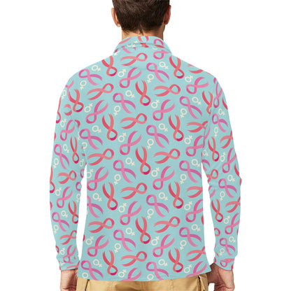 Breast cancer Pattern Print Design 03 Long Sleeve Polo Shirt For Men's