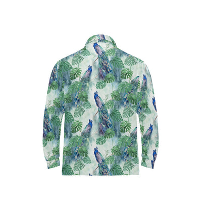 Peacock Pattern Print Design A02 Long Sleeve Polo Shirt For Men's