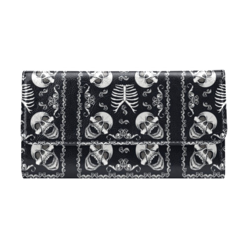Bandana Skull Black White Print Design LKS306 Women's Trifold Wallet
