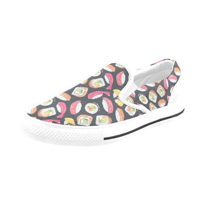 Sushi Print Design LKS306 White Slip Ons Canvas Women's Shoes