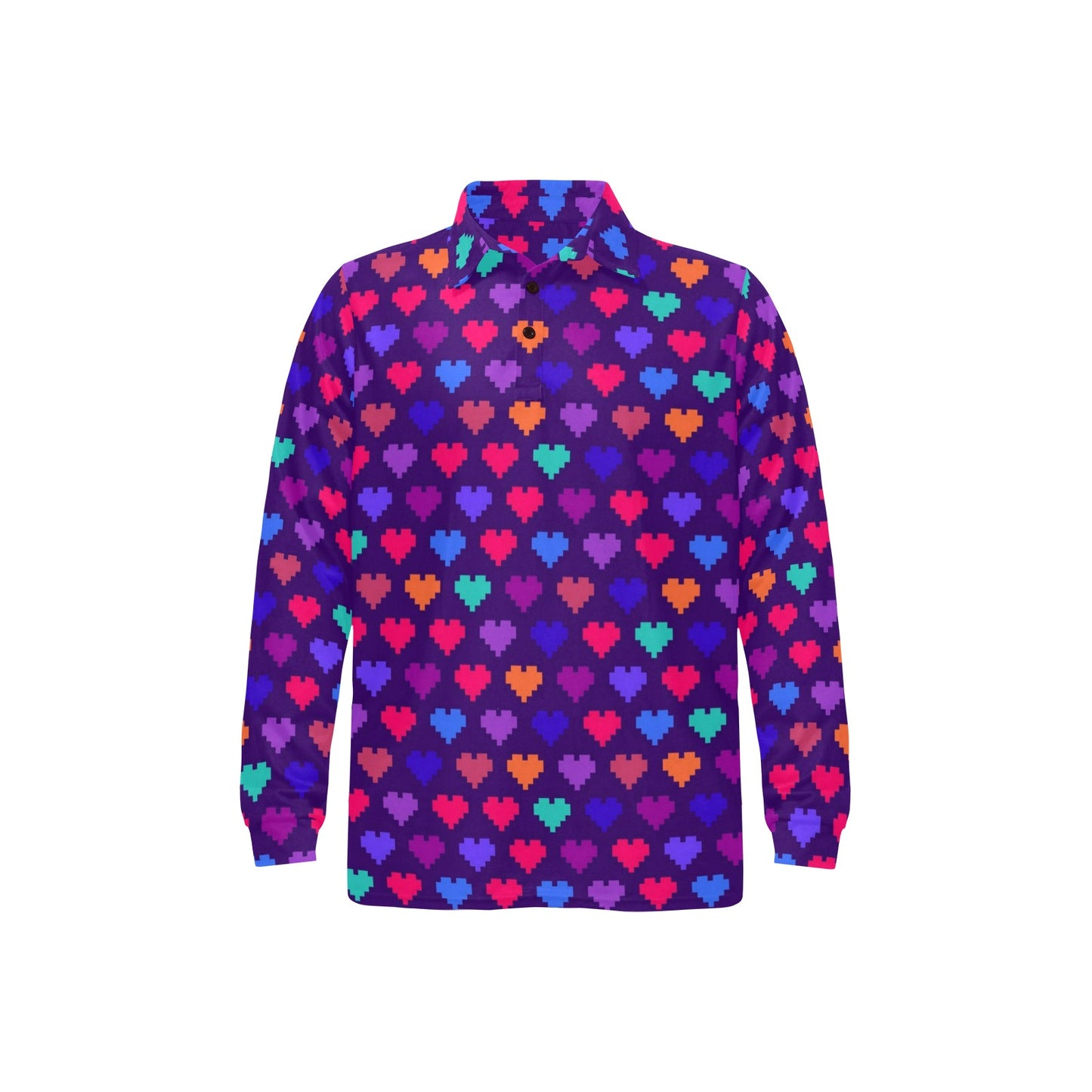 Heart Pixel Pattern Print Design HE03 Long Sleeve Polo Shirt For Men's