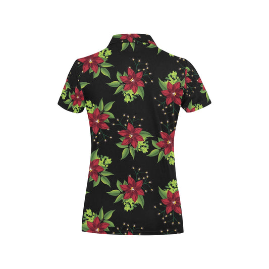Poinsettia Pattern Print Design A01 Women's Polo Shirt