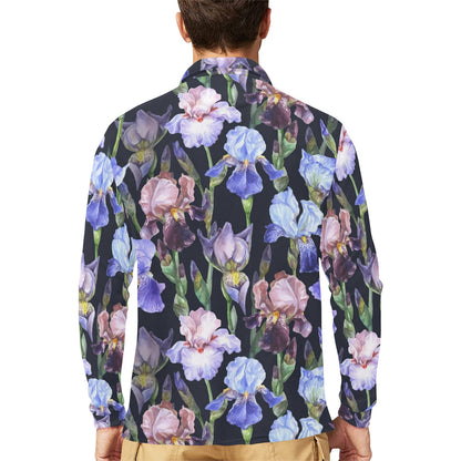 Iris Pattern Print Design IR04 Long Sleeve Polo Shirt For Men's