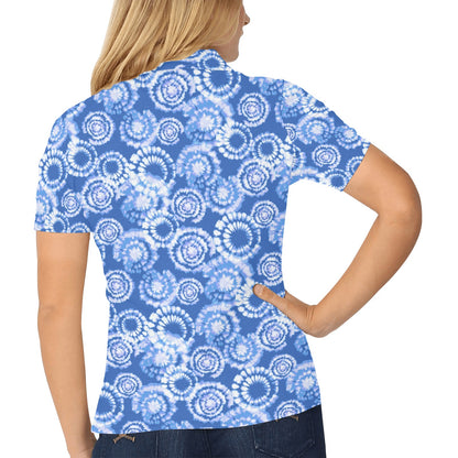 Tie Dye Blue Design Print Women's Polo Shirt