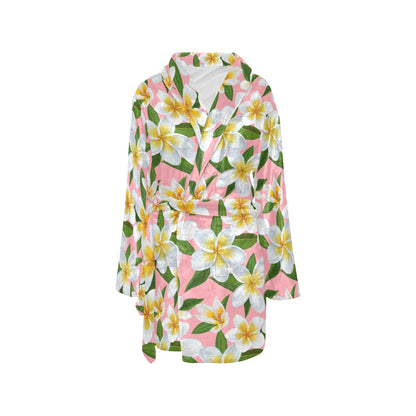 White Plumeria Pattern Print Design PM011 Women's Fleece Robe