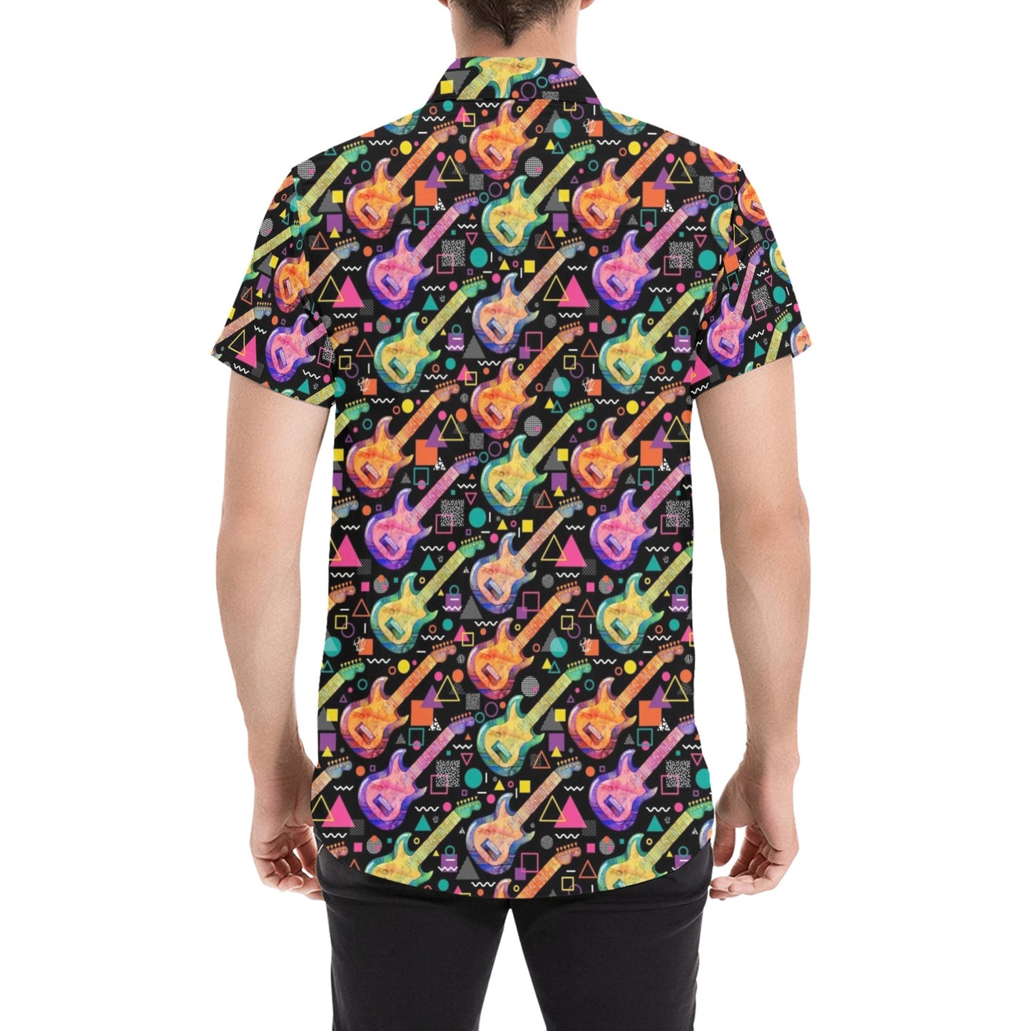 Electric Guitar Print Design LKS403 Men Short Sleeve Button Up Shirt