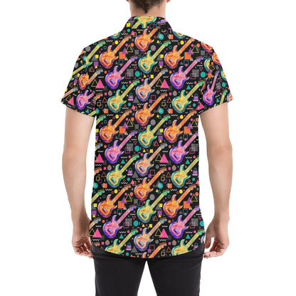 Electric Guitar Print Design LKS403 Men Short Sleeve Button Up Shirt