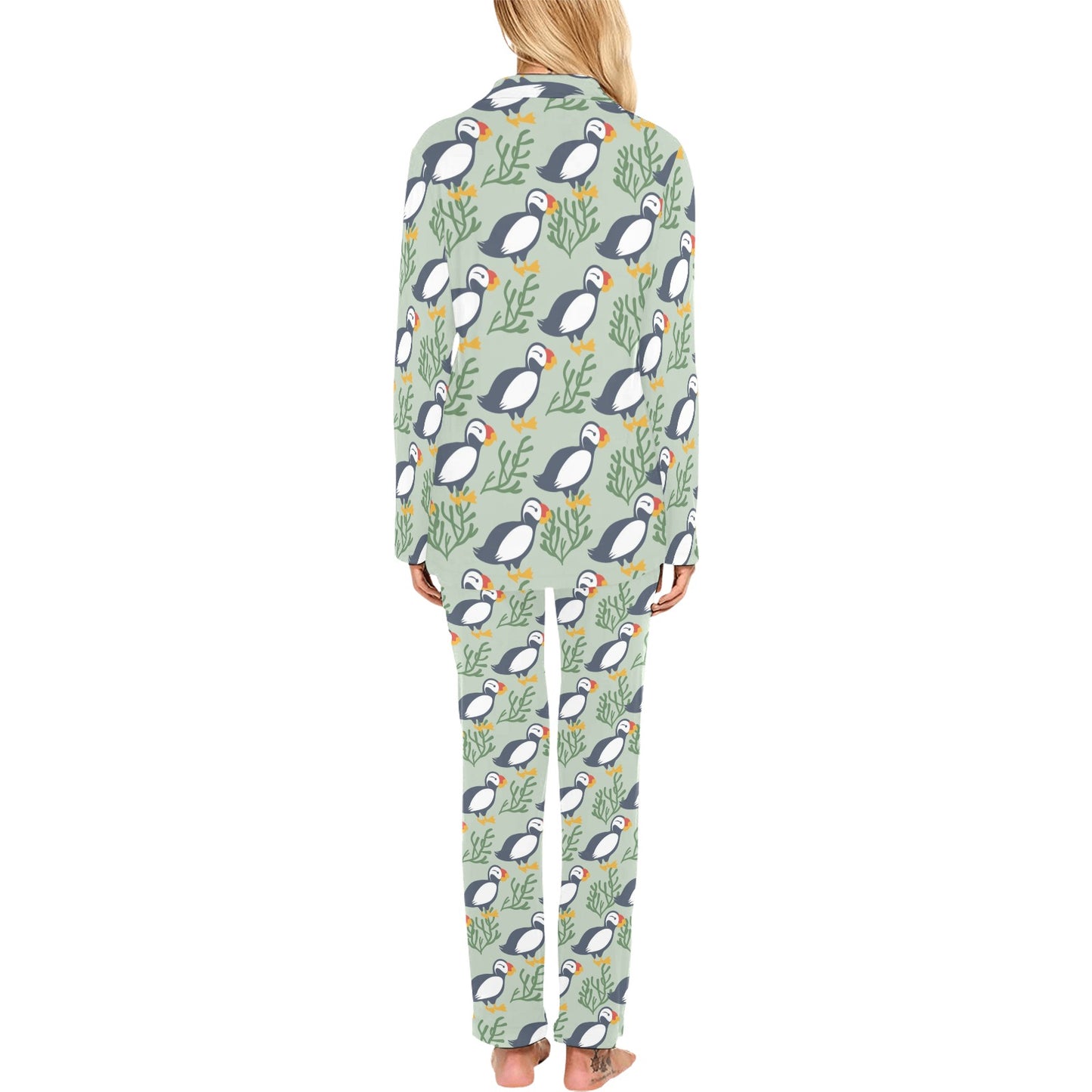 Puffin Pattern Print Design A04 Women's Long Pajama Set