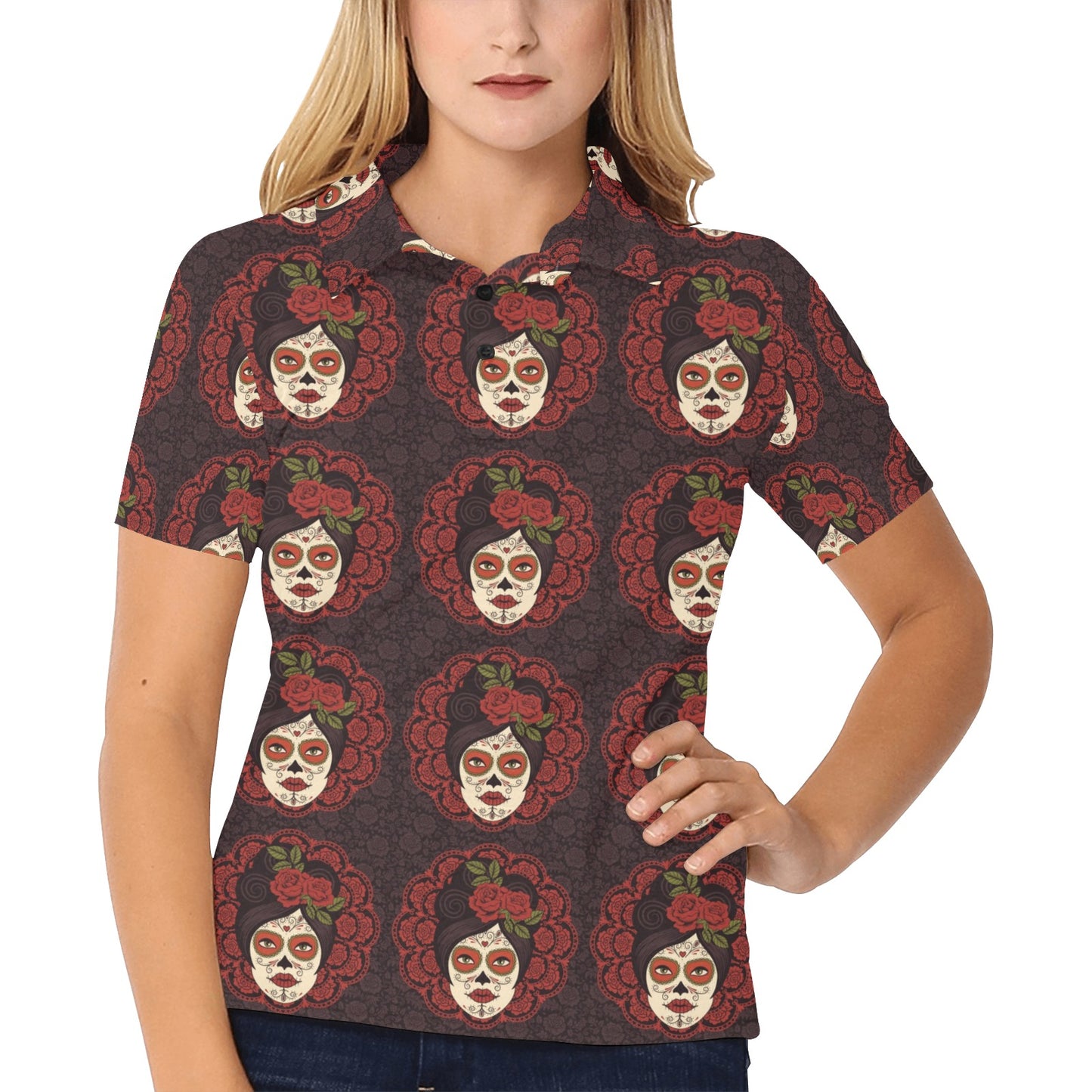 Day of the Dead Mexican Girl Women's Polo Shirt
